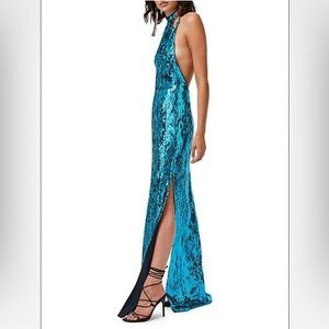 NWOT! Galvan London Oceana Sequin Halter Gown!